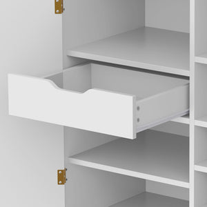English Elm Modern Fluted Bar Cabinet with Wine Rack Glass Holders Adjustable Shelving and Hidden Drawer White N728P438606W