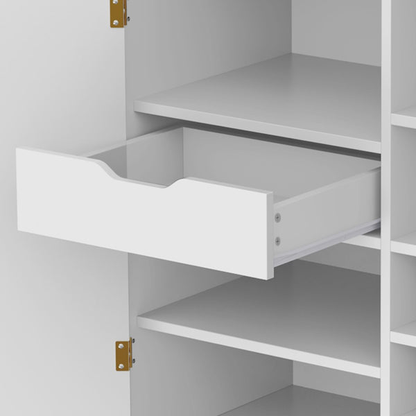 English Elm Modern Fluted Bar Cabinet with Wine Rack Glass Holders Adjustable Shelving and Hidden Drawer White N728P438606W