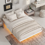 Full Size Floating Bed with Led Lights Underneath, Modern Full Size Low Profile Platform Bed with Led Lights, White