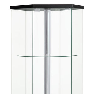 English Elm Tenley Hexagonal Black & Chrome Glass 4-Shelf Curio Cabinet — Modern Accent Display Shelf, 63.5" B062P328641