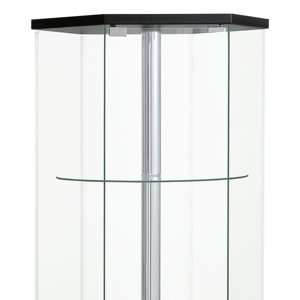 English Elm Tenley Hexagonal Black & Chrome Glass 4-Shelf Curio Cabinet — Modern Accent Display Shelf, 63.5" B062P328641