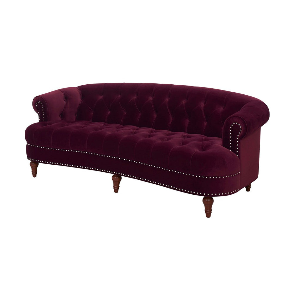 English Elm La Rosa Victorian Chesterfield Sofa Tufted Velvet with Nailhead Trim Formal Seating Burgundy B2719P238186