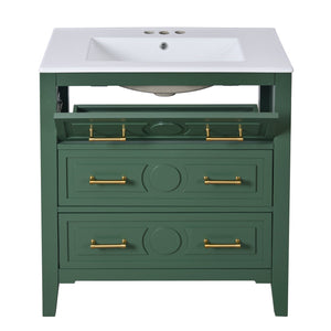 English Elm 60'' Freestanding Bathroom Vanity With Ceramic Sink, Charming Green Finish & Ample Storage Space N710SS00003F