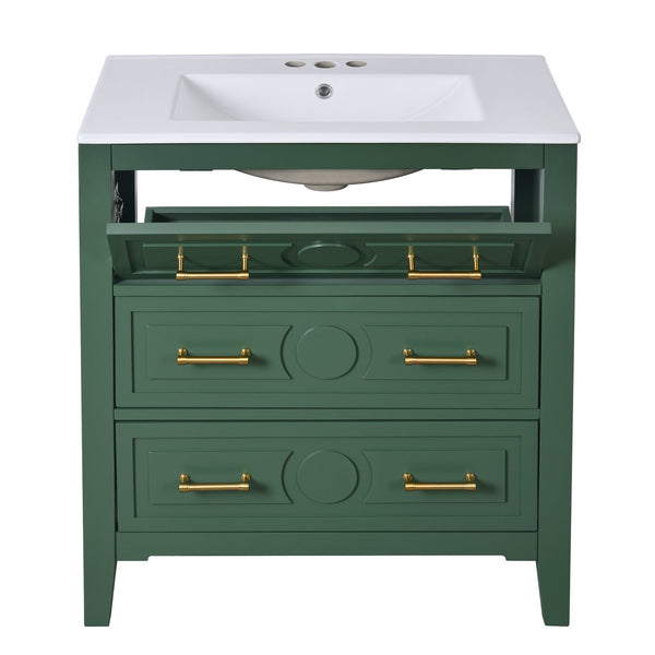 English Elm 60'' Freestanding Bathroom Vanity With Ceramic Sink, Charming Green Finish & Ample Storage Space N710SS00003F
