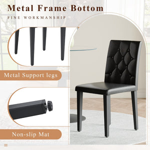 English Elm Black Wood Grain Mdf Dining Set Seats Four with Pu Leather Buckle Chairs Modern W1151S04431