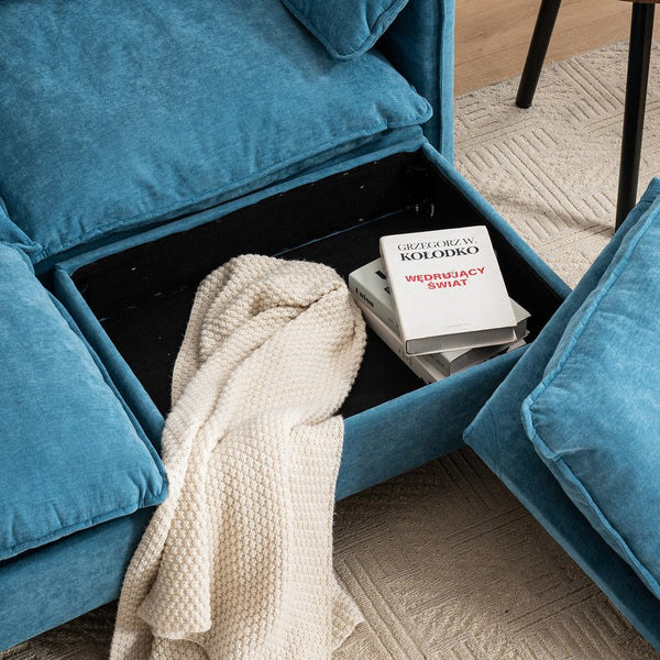 English Elm Convertible Convertible sofa with storage footstools, compact U-shaped 2-seater for small spaces, durable fabric comfort Lake Blue W2012P253357