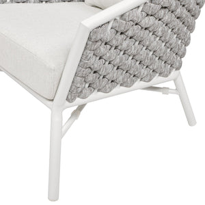 English Elm Jennifer Taylor Home - Rowan Optic White Rope Barrel Back Patio Arm Chairs Set of 2 — Aluminum Frame, Removable Cushions, Weather-Resistant Acrylic B2719P245980