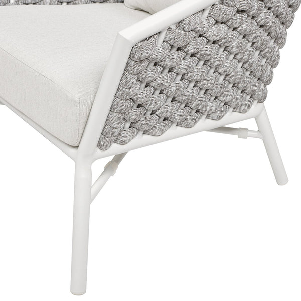 English Elm Jennifer Taylor Home - Rowan Optic White Rope Barrel Back Patio Arm Chairs Set of 2 — Aluminum Frame, Removable Cushions, Weather-Resistant Acrylic B2719P245980