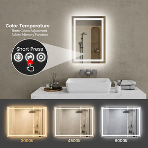 English Elm 20"*28"LED Modern Bathroom Vanity Mirror, Stepless Dimmable Front & Back Light, CRI90+, Anti-Fog, IP44 Waterproof, Touch Sensor Memory T3177P320622