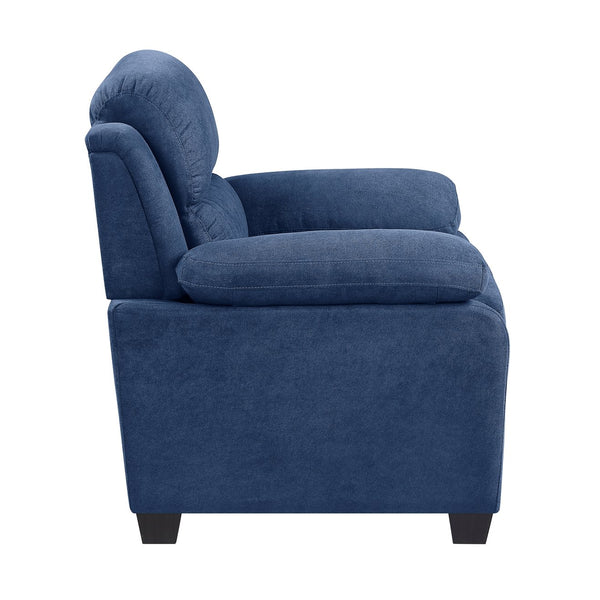 English Elm Plush Blue Textured Fabric Chair with Channel Tufting, Pillow-Top Arms, Solid Wood Frame, Modern Living Room B011P214022