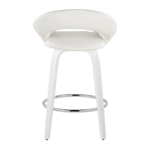 English Elm Fixed-height Swivel Counter Stools with Faux Leather Seats and Chrome Footrest Set of 2 White B202S01842