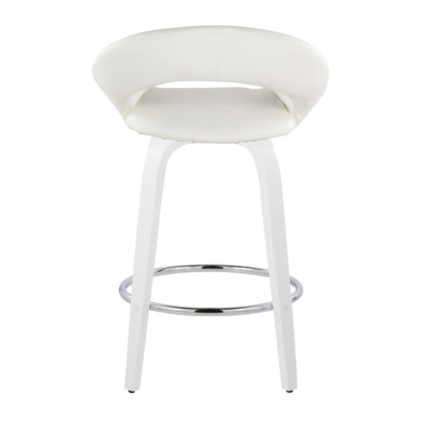 English Elm Fixed-height Swivel Counter Stools with Faux Leather Seats and Chrome Footrest Set of 2 White B202S01842
