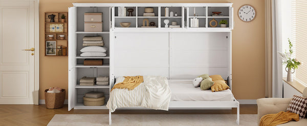 English Elm Queen Murphy Wall Bed with Integrated Wardrobe and Drawers for Studio Spaces LP000876AAK