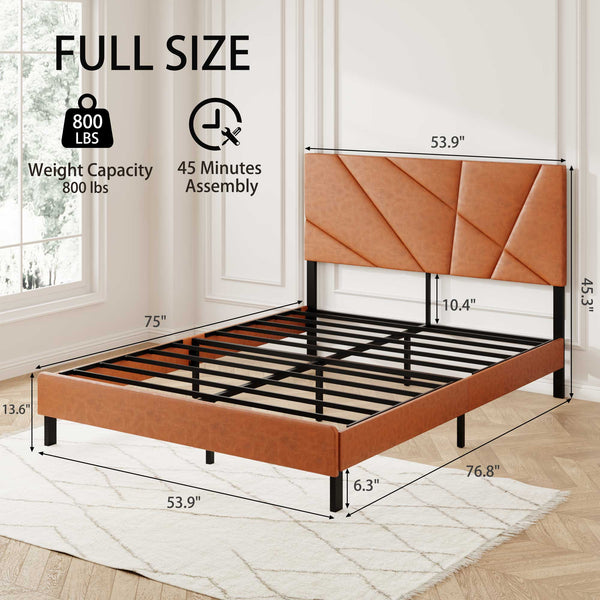 English Elm Full size metal bed frame with headboard, antique brown platform, 800lb support, under-bed storage, no box spring needed W636P294851