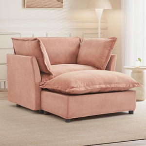 English Elm Modern Armchair Sofa Cozy Chenille Upholstered 47" Chair with Movable Ottoman, Wide Seat Comfortability Pink N719P292695P