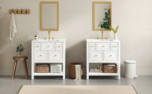 English Elm 60'' Elegant Bathroom Vanity Set With Ceramic Sink, Solid Wood Frame, Ample Storage & Modern Design N710SS00004K