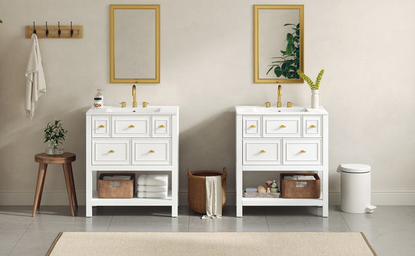English Elm 60'' Elegant Bathroom Vanity Set With Ceramic Sink, Solid Wood Frame, Ample Storage & Modern Design N710SS00004K