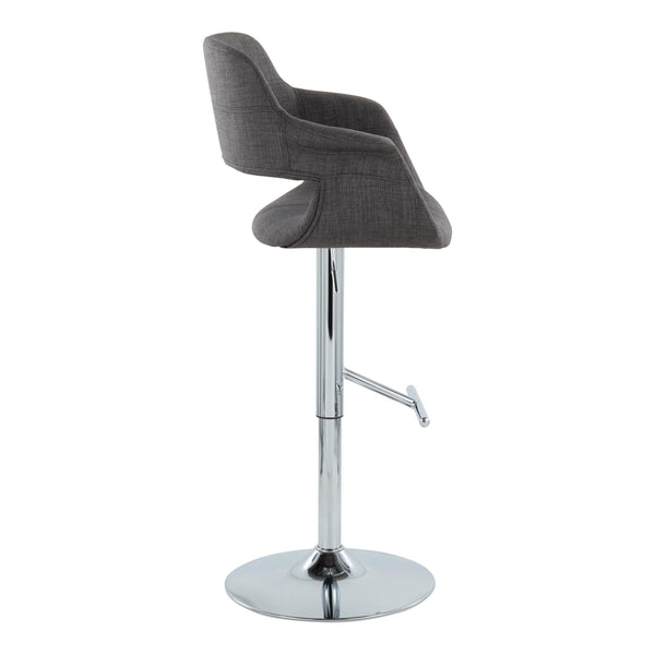 English Elm Vintage Mid-Century Adjustable Barstools Set of 2 — Charcoal Fabric, Chrome T-Foot, 360° Swivel Comfort B202S01071