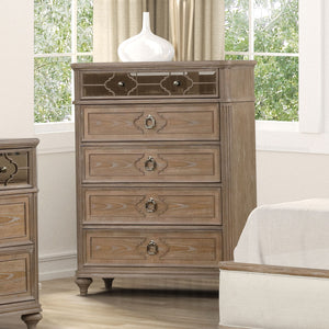 English Elm Simple Contemporary Chest of Drawers with Solid Wood Veneer, Felt-Lined Top Drawer & Metal Handles Oak,Rustic 21 L x 44 W x 54 H B2741P357499