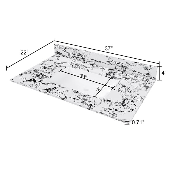 English Elm 37"X22" Bathroom Vanity Top With Undermount Sink & Backsplash - Durable, Easy-Clean Panda White Finish W509P362105