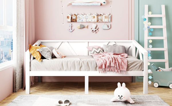 English Elm Twin Daybed Frame Solid Pine Sofa Bed for Guest Room Studio or Teen Bedroom White N708P266719K