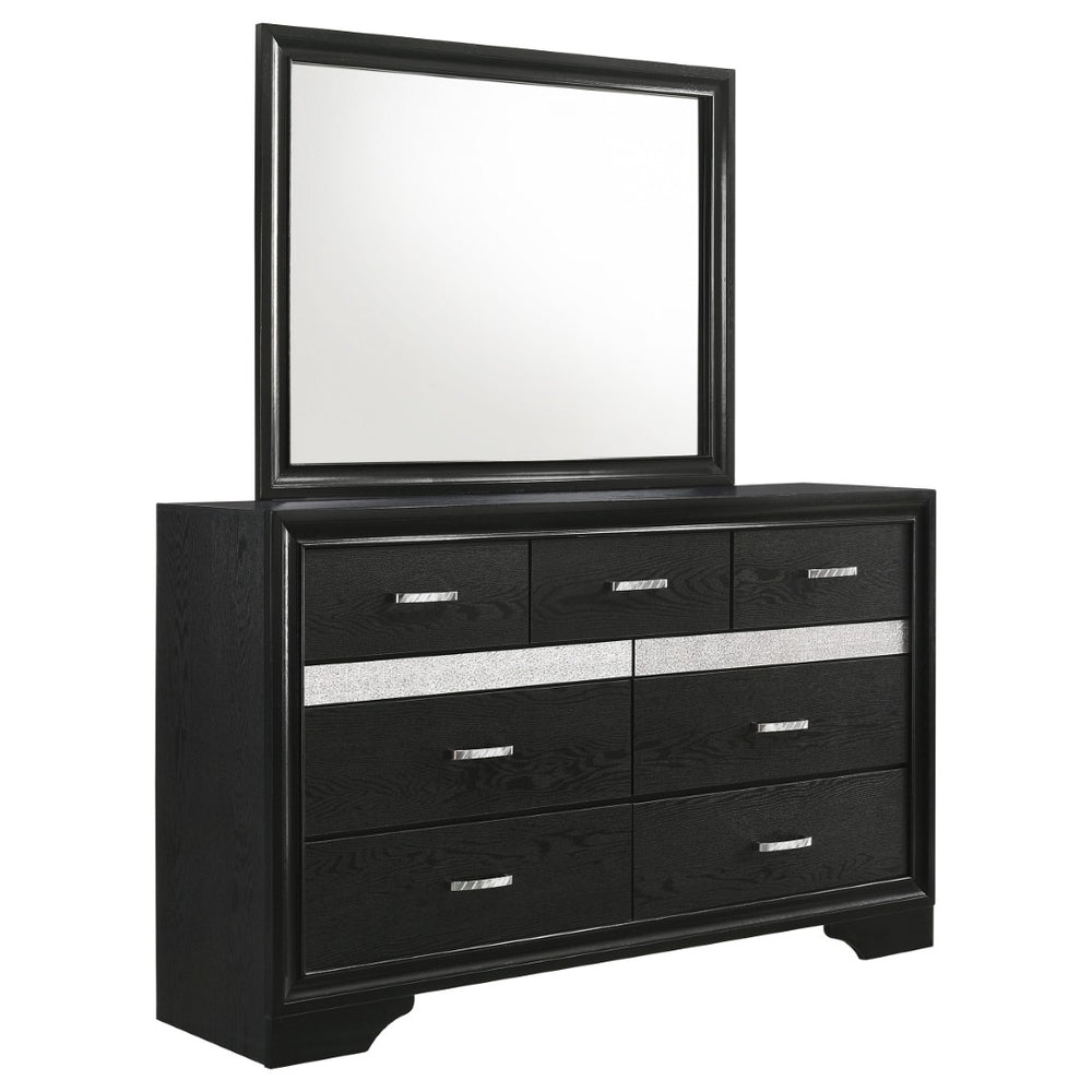English Elm Annie Black Glam Dresser with Mirror Crystal Pulls and Jewelry Storage Bedroom Set B062S01761