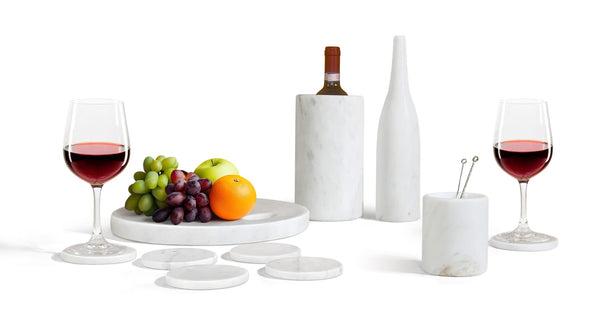 English Elm White Natural Marble Dining Room Accessories Set - Luxurious 10-Piece Collection For Elegant Tables W1696P262939-GIGA