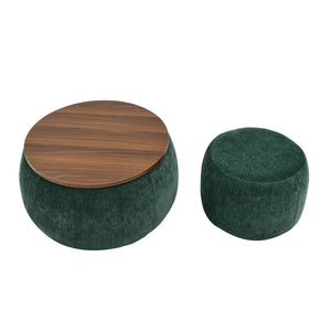 English Elm Round Storage Ottoman with Removable Top and Hidden Compartment, Eucalyptus Frame, 250lb Capacity Green W487P165701