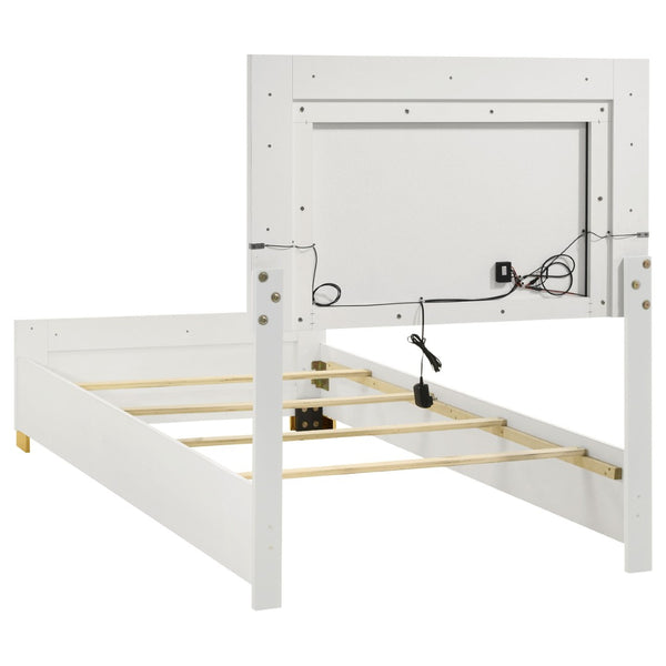 English Elm Jeremiah Twin Panel Bed with Touch Led Headboard Gold Feet Contemporary Bedroom White B062S01752