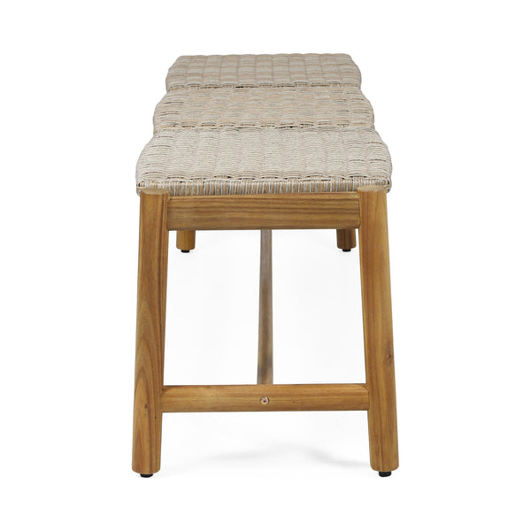 English Elm Christopher Knight Home® - Cambria 3-Seater Bench - Rustic Acacia Wood & Rattan Outdoor Seating For Patios, Porches & Gardens 68889.00LGRY