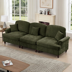English Elm Elegant Mid Century 3-Seater Sofa With Flared Arms & Removable Skirts – Versatile Green Chenille Comfort W3041S00266