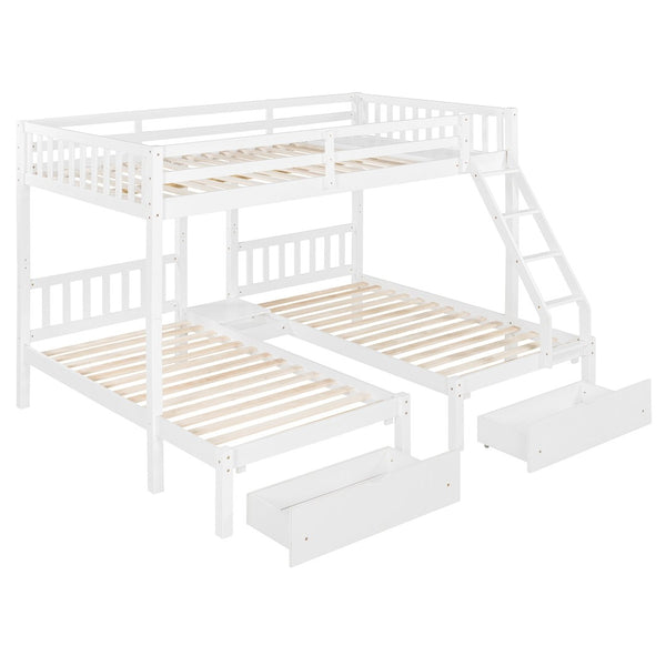 English Elm Full Over Twin Triple Bunk Bed Pinewood Frame with Storage Drawers and Guardrails LT000343AAK-2