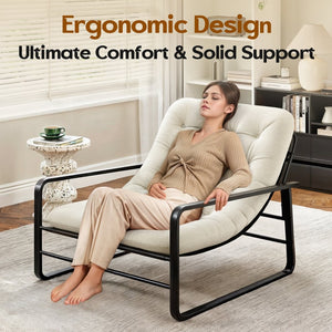 English Elm Accent Chair Sherpa Boucle Upholstered Seat for Reading Nook or Living Room Decor Beige T3623P411772