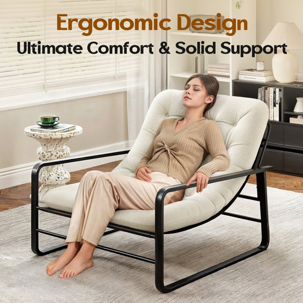 English Elm Accent Chair Sherpa Boucle Upholstered Seat for Reading Nook or Living Room Decor Beige T3623P411772