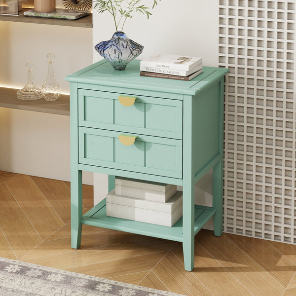 English Elm 2 Drawer Side Table with Solid Wood Veneer, Anti-Slip Mats & Steel Ball Slides for Bedroom Living Room Study Comfort W688P167923