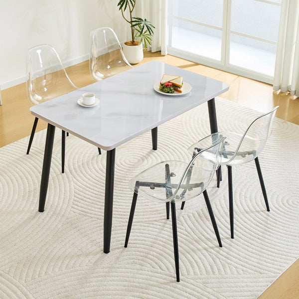 English Elm Table and Chair Set Marble Glass Top Dining with Clear Acrylic Seats Modern 5 Piece W1151S04632