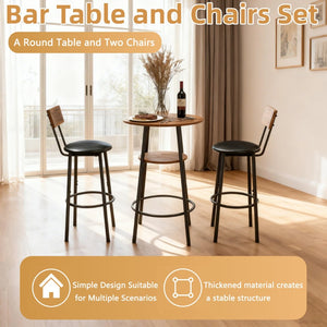 English Elm 3 Piece Bar Height Dining Set with Two Tier Storage and Pu Upholstered Stools Rustic W3204P428254