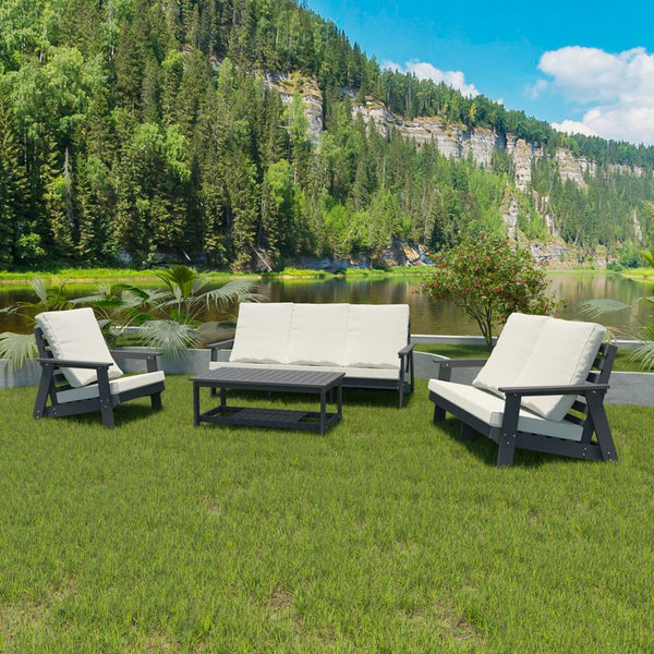 English Elm HIPS Loveseat with Cushions - Durable Weatherproof Outdoor Wood-Grain Sofa for Patio, Porch Comfort Grey W1209114909