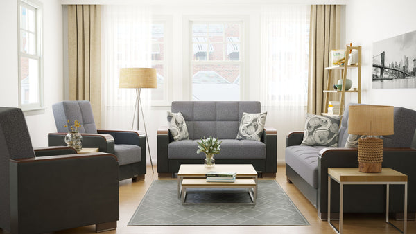 English Elm PrimeNest ZenAero Upholstered Wood Trim Convertible Sofabed with Storage, Click-Click Sleeper Comfort Grey+Black B030P286533