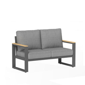English Elm 52" Powder-coated Aluminum Outdoor Loveseat with Ergonomic Recline and Foam Cushions Black+Grey B082P455132