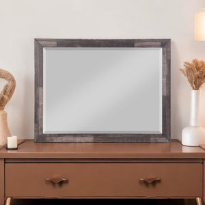 English Elm Juniper Dark Cherry beveled wall mirror 42x30" landscape frame - elegant, warm finish for living spaces B2726P257369