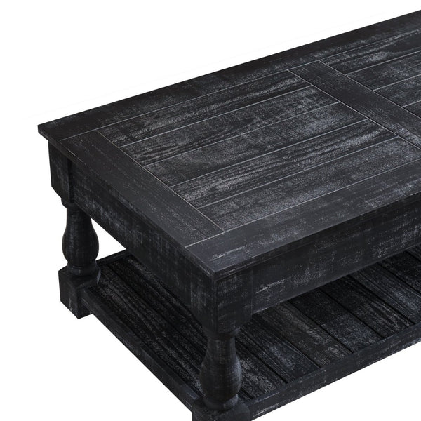 English Elm Farmhouse Lift Top Coffee Table Solid Wood Two Tier Hidden Storage Living Room W1445P412360