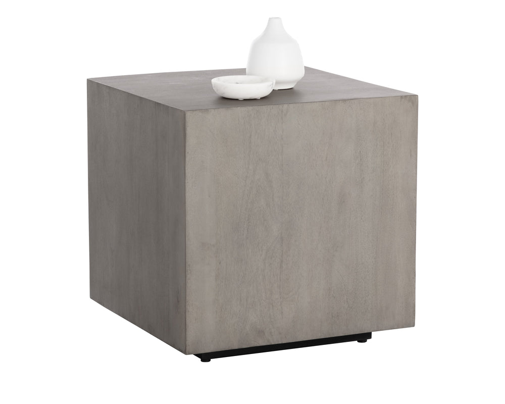 Sunpan Frezco Side Table - Modern Minimalist Design in Solid Mango Wood with Floating Plinth Base Grey