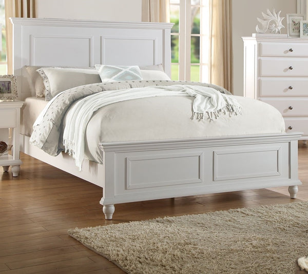 English Elm White California King Bedframe with High Panel Headboard, Modern Rectangular Sketch Design, Rubberwood Plywood Construction White 88 L x 8 W x 6 H B011S01284