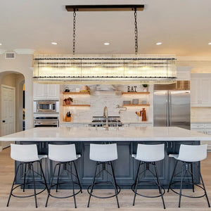 English Elm Modern Rectangular Crystal Glass Chandelier - 10-Lights Black Pendant Fixture For Elegant Spaces W1340P332560