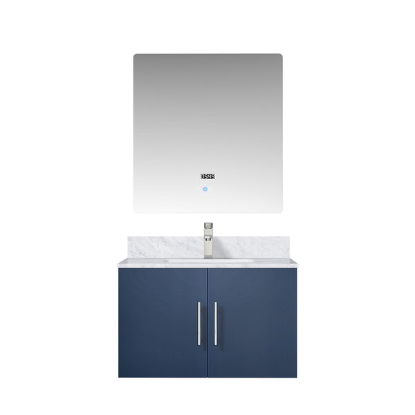 English Elm Navy Bath Vanity 30"W x 22"D with Carrara Marble Top, Chrome Faucet, Scratch-Resist Counter, 30" LED Mirror B2731S01243