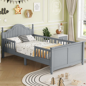 English Elm Twin Low Profile Kids Platform Bed Solid Pine Frame with Guardrails and Storage Grey W2593P411270