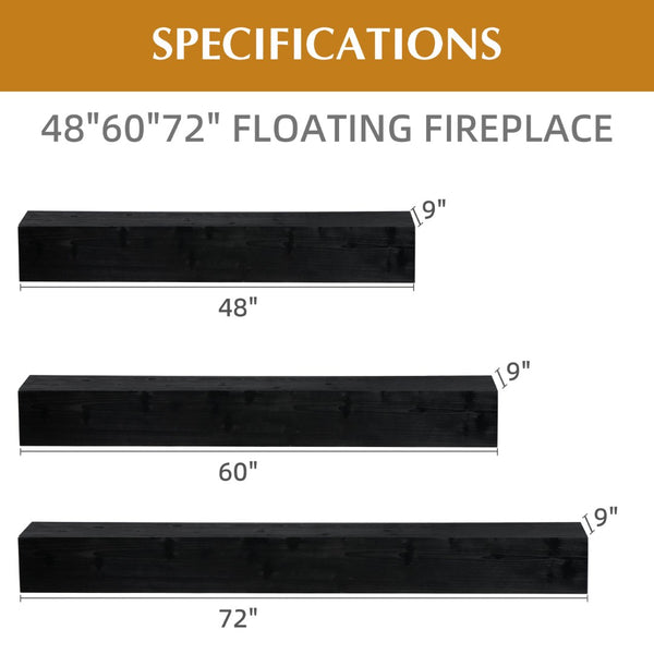 English Elm 48'' Solid Fir Wood Floating Mantel Shelf Farmhouse Style for Living Room Walls Black W2640P386614