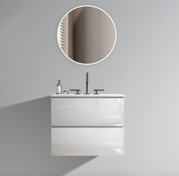 English Elm TIA 24" Wall Mount Glossy White Bathroom Vanity with One-Piece Ceramic Sink, 20% More Storage, Soft-Close Drawers W1865S00063