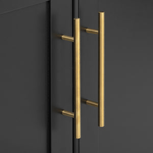 English Elm K&K Vintage Kitchen Island with Rubberwood Top, Hidden Wheels, Pull-Out Trash & Charging Station Black N707P299014B